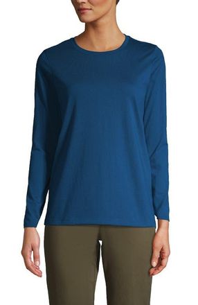 Lands End Supima Cotton Long Sleeve Crewneck T-Shirt in Baltic Teal at Nordstrom, Size Medium