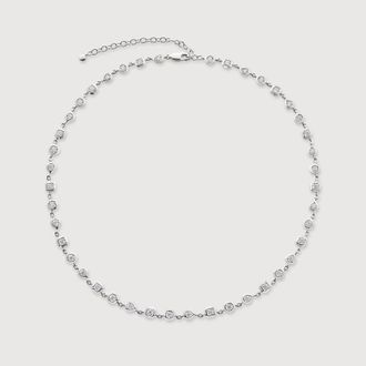 Monica Vinader Sterling Silver Bezel Diamond Chain Necklace Lab Grown Diamond