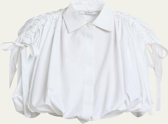 Givenchy Ruched Cotton-Poplin Crop Collared Bubble Shirt
