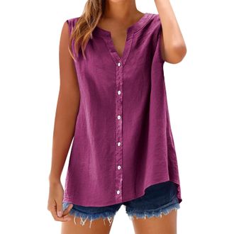 Generic Womens Sleeveless Blouses Loose Fitting V Neck Tank Tops Summer Shirts Linen Blend Top - Breathable Camisole For Summer, Casual Vest Beach Holiday Uk 