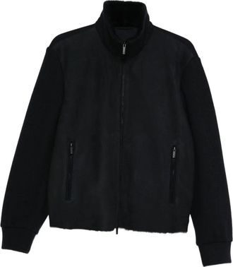 Giorgio Armani Mens High-neck Bluson Jacket With Shearling Details - Black Sheepskin - Size EU 50 (Mens)