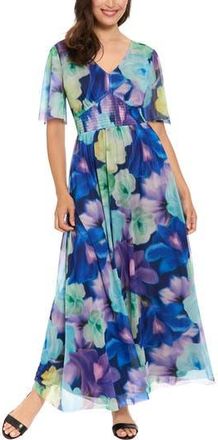London Times Smocked Maxi Dress in Black/Teal at Nordstrom Rack, Size 14