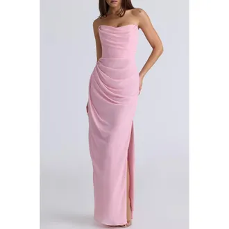 House of CB Adrienne Satin Strapless Gown in Pink Quartz at Nordstrom, Size X-Small