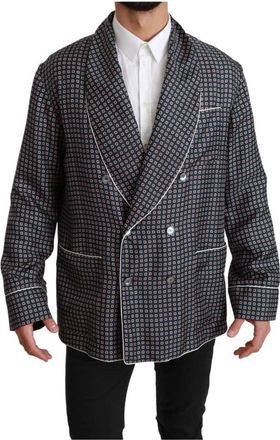Dolce & Gabbana Marineblauw geruit dubbelbreasted jasje - Heren - Blazers - Blauw - XL - Jassen