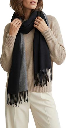 Saachi Two-Tone Reversible Fringe Scarf in Black at Nordstrom Rack