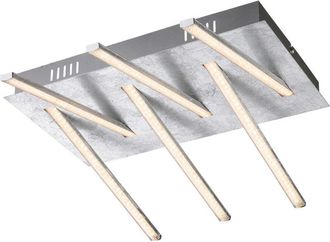 Globo Lighting Lampada da soffitto a led, lampada da soffitto di design, cristalli, luce led per soggiorno, argento 30W 1800lm bianco caldo, LxH 48x12 cm