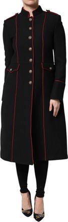 Dolce & Gabbana Womens Black Wool Single Breasted Trench Coat Jacket Virgin Nylon Clothing