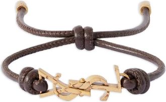 Saint Laurent Brown Logo Leather Bracelet