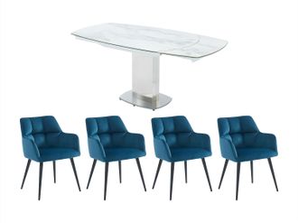Vente-Unique Conjunto mesa TALICIA + 4 sillas PEGA - Blanco y azul