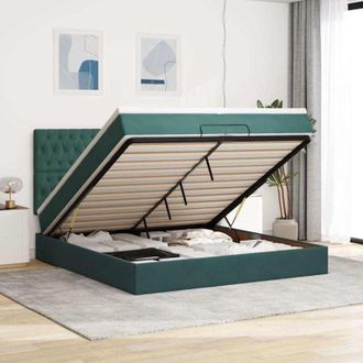 vidaXL Estructura De Cama Otomana Colchones Terciopelo Verde Oscuro Vidaxl