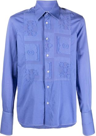 Gianfranco Ferre 2000s embroidered patches shirt - men - Cotton - 40 - Blue