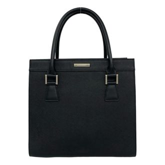 Burberry Black Leather Handbag Tote Bag (Pre-Owned)