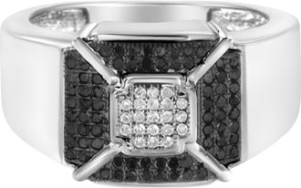 House of Brilliance 925 Sterling Silver 3/8 Cttw Composite Enhanced Black and White Diamond Mens Band Ring