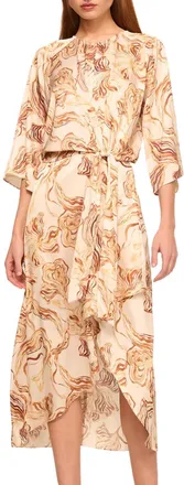 Misa Adina Midi Dress In Golden Straw Satin