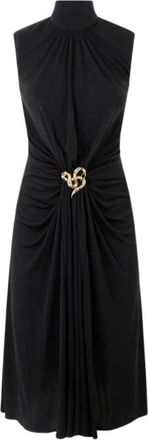 Roberto Cavalli Stijlvolle Gedrapeerde Midi Jurk met Metallic Detail - Dames - Casual kleedjes - Zwart - L - Kleedjes