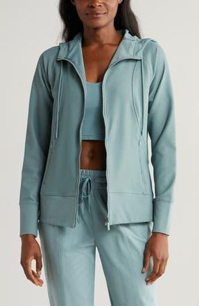 Zella Echo Ottoman Rib Zip Hoodie in Grey Thunder at Nordstrom Rack, Size Medium