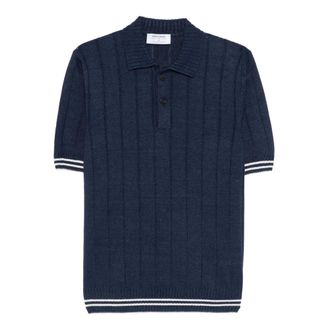 Gran Sasso Polo Shirts, male, Blue, Size: 2XL Ribbed-knit Polo Shirt