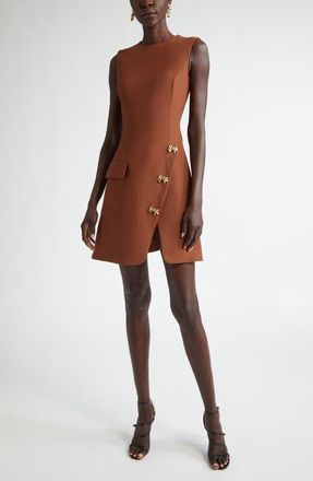 Oscar De La Renta Bow Detail Stretch Wool Blend Dress in Cocoa at Nordstrom, Size 10