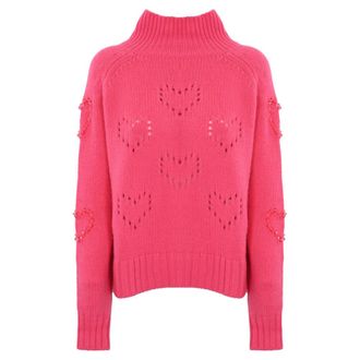 MC2 Saint Barth Roze wollen trui met hartdetails - Dames - Coltruien - Roze - L - Wol - Truien & Vesten
