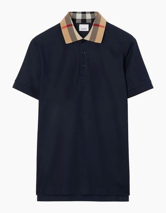 Burberry Mens Burberry Vintage Check Print Collar Polo Shirt Navy blue - Size: 44