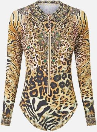 Camilla Long Sleeve Zip Front Paddle Suit in Leotigra Land at Nordstrom, Size Xxx-Large