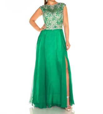 Mac Duggal Embellished Prom Dress In Emerald