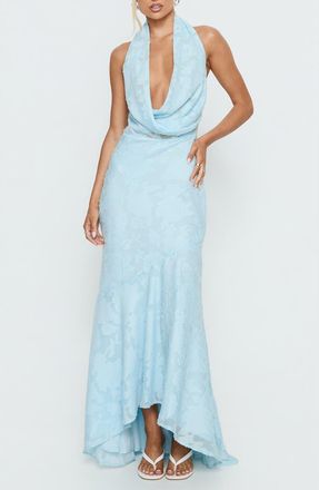 Princess Polly Invisible String Cowl Plunge Maxi Dress in Light Blue at Nordstrom, Size 2