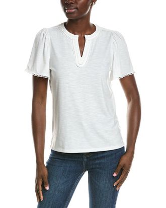 Jones New York Drapey Slub Split Neck Top