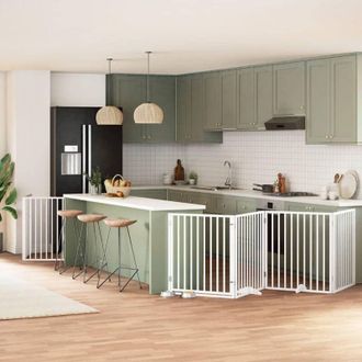 vidaXL Puerta De Perros Plegable 8 Paneles Madera &Aacute;lamo Blanca 640 Cm Vidaxl