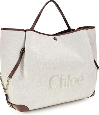Chlo&eacute; Womens Large Carry Tote Bag Crafty Brown Cotton Shoulder