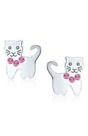 Bling Jewelry Mini Crystal Kitty Stud Earrings in Pink at Nordstrom Rack