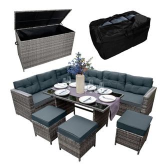 MonsterShop Rattan Corner Set & Storage Box - Grey
