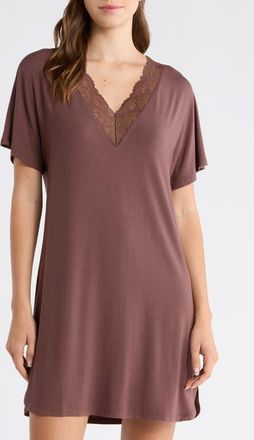 Nordstrom Moonlight Eco Lace Trim Nightshirt in Brown Roast at Nordstrom, Size X-Small