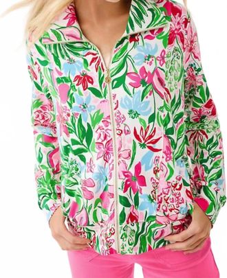 Lilly Pulitzer Eleni Upf 50+ Zip-Up Top In Glowing Gardens