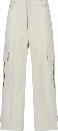 Ami White Cotton Cargo Straight-Leg Pants