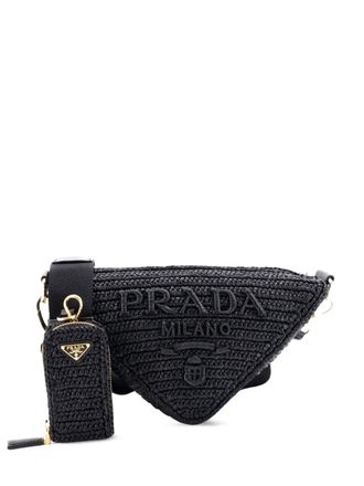 Prada Triangle Logo Zip Crochet Raffia Small crossbody bag - Black