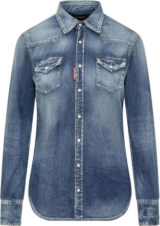 Dsquared2 Classic Western Shirt - Dames - Spijkeroverhemden - Blauw - XS - Katoen - Overhemden