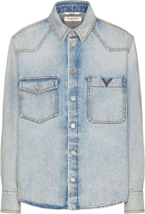Valentino Garavani V-detail denim shirt - men - Cotton - 48 - Blue