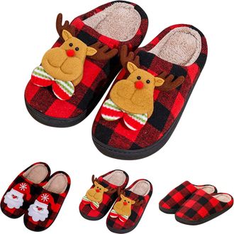 Generic Fluffy Slippers Women, Festive Winter Slippers for Couples with Thick Soft Sole Cozy Home Footwear for Women and Men ( 2-Gold, 5)
