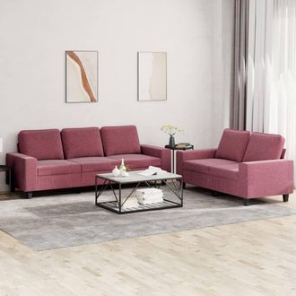 vidaXL Juego De Sof&aacute;s 2 Piezas Tela Rojo Tinto Vidaxl