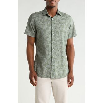 Rodd & Gunn Brooklyn Short Sleeve Cotton & Line Blend Button-Up Shirt in Fern at Nordstrom Rack, Size Xx-Large