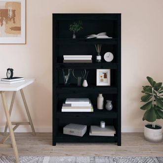 Berkfield Home Beautiful Book Cabinet Black 80x35x154 cm Solid Wood Pine | Size: 80 x 35 x 154 cm