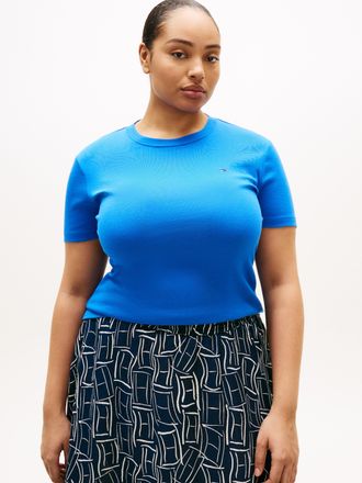Tommy Hilfiger T-Shirt TOMMY HILFIGER CURVE CRV SLIM CODY C-NK SS, Damen, Gr. 48, blau orbit, Single Jersey, Obermaterial: 100% Baumwolle, unifarben, regular fit nor