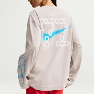 Nike Womens Nike Sportswear Oversized Long-Sleeve T-Shirt in Brown | IM6438-236