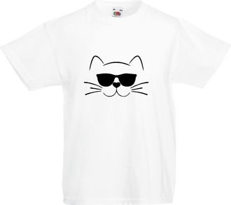 Generic Cat Wearing Glasses T-Shirt, Funky Hipster with Whiskers Kids Boys & Girls Top White