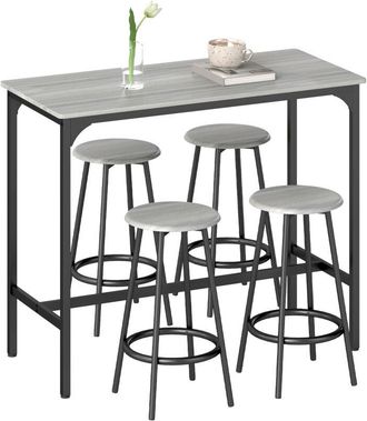 HOMCOM Conjunto De Mesa Alta De Bar Y 4 Taburetes Mesa De Comedor Estilo Industrial Marco De Metal Para Cocina Sal&oacute;n Gris Y Negro - Homcom