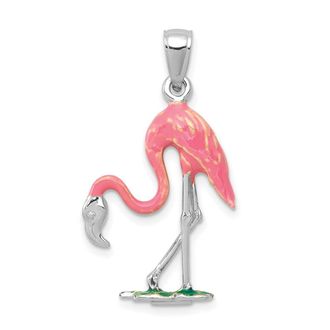 Diamond2Deal 14k Gold Enameled 3-D Pink Flamingo Pendant