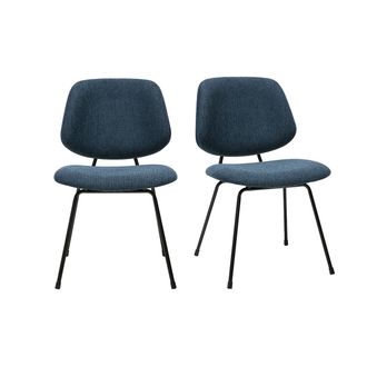 Miliboo Sedie Di Design In Tessuto Effetto Velluto Testurizzato Blu Scuro E Metallo Nero (lotto Di 2) Barnet