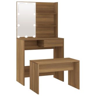 vidaXL Juego De Tocador Con Led Madera Contrachapada Roble Marr&oacute;n Vidaxl