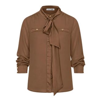 Fracomina Camisa con Lazo en el Cuello - Blouses & Shirts - Mujer - Marr&oacute;n - M